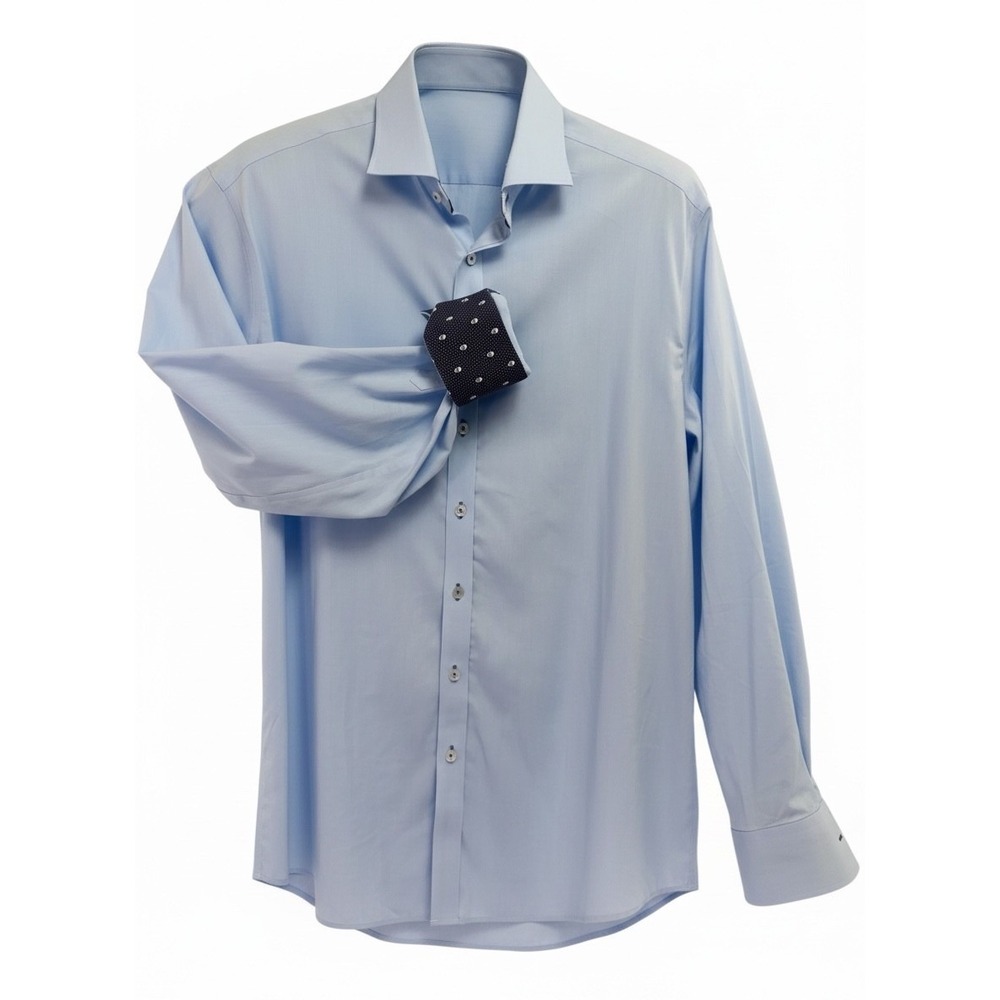 Twillory Mens 17.5 36/37 Performance Dress Shirt Tailored Fit Blue Skull Cuffs
